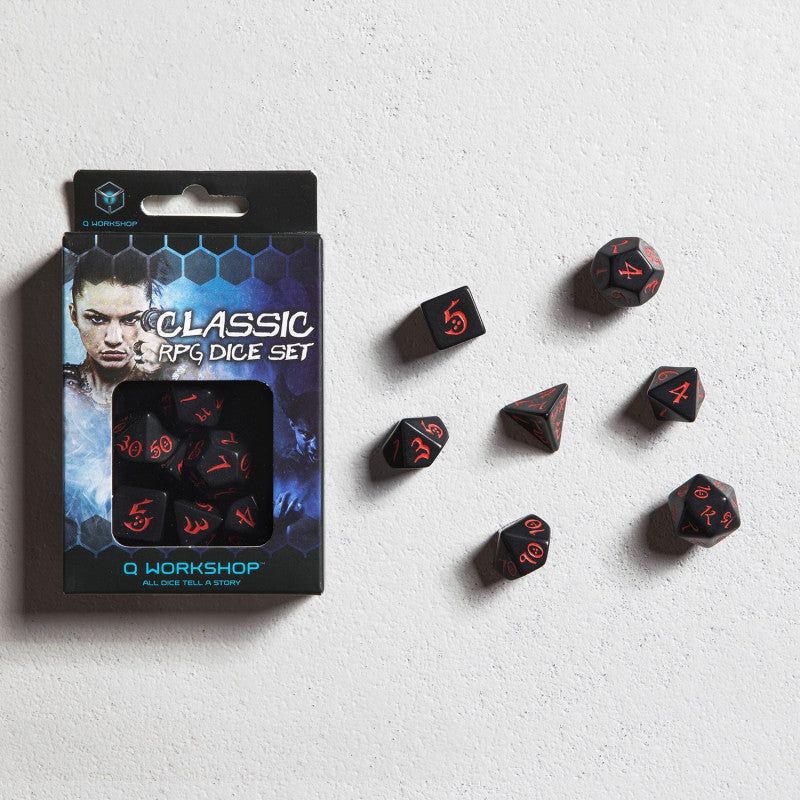 Klassisches RPG-Würfelset in Schwarz und Rot