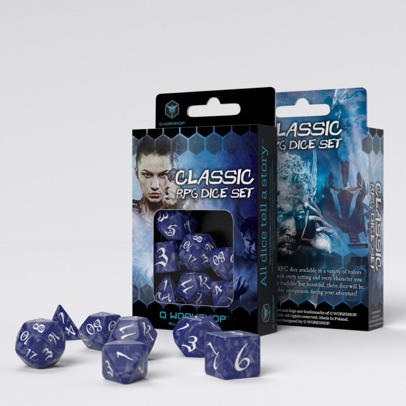 Klassisches RPG-Würfelset in Kobalt und Weiß