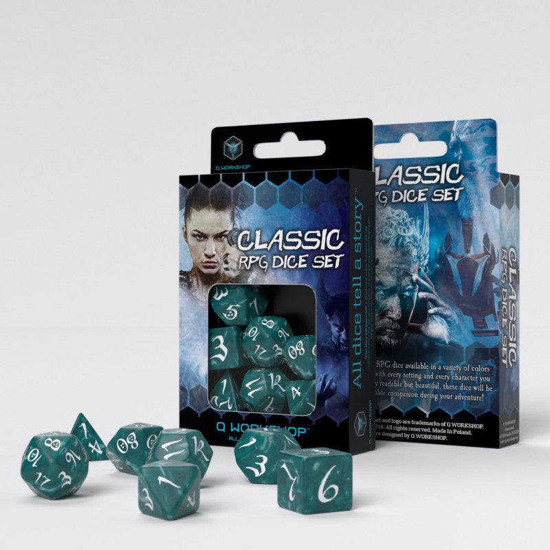 Klassisches RPG Stormy und weißes Würfelset