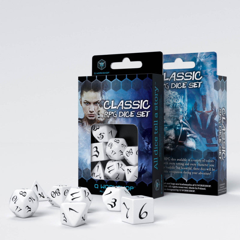 Klassisches RPG-Würfelset in Weiß und Schwarz