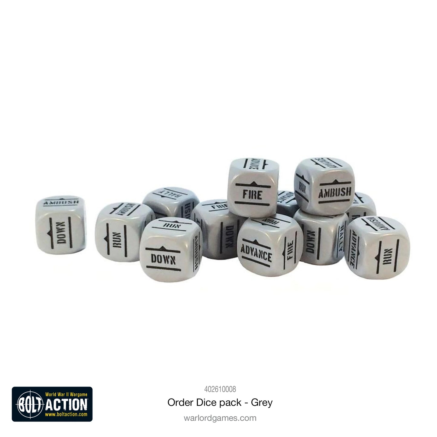 Bolt Action - Orders Dice Pack - Grey