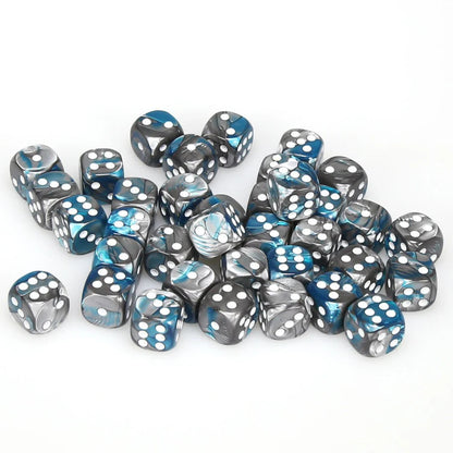 12 mm d6 Stahl-Blaugrün/Weiß (36 Würfel)